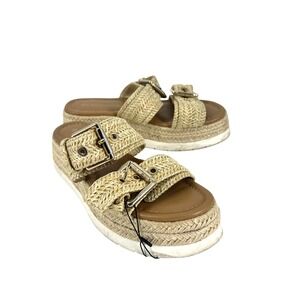 BCBGeneration Scarla Tan Raffia Platform Espadrille Slide Sandals 6.5M GN225026